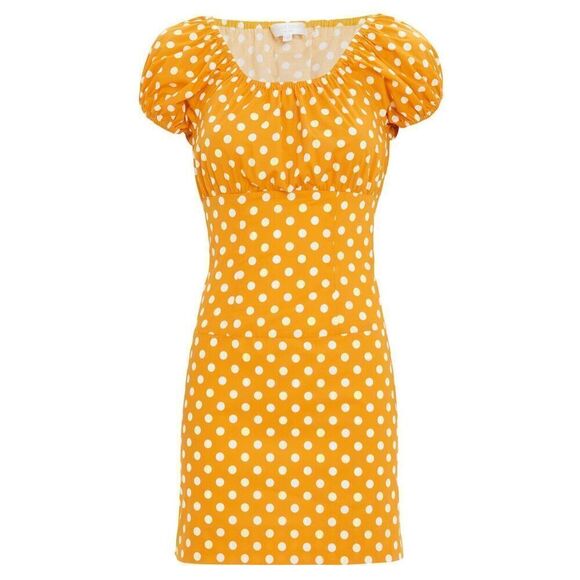 NWT Caroline Constas Calla Polka Dot Puff Sleeve Mini Dress Yellow White Size XS - Picture 11 of 11